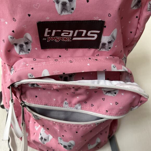 Jansport Backpack Trans Pink Pug Face Dog Heart Print Book Bag Full Size Nice - Picture 16 of 16